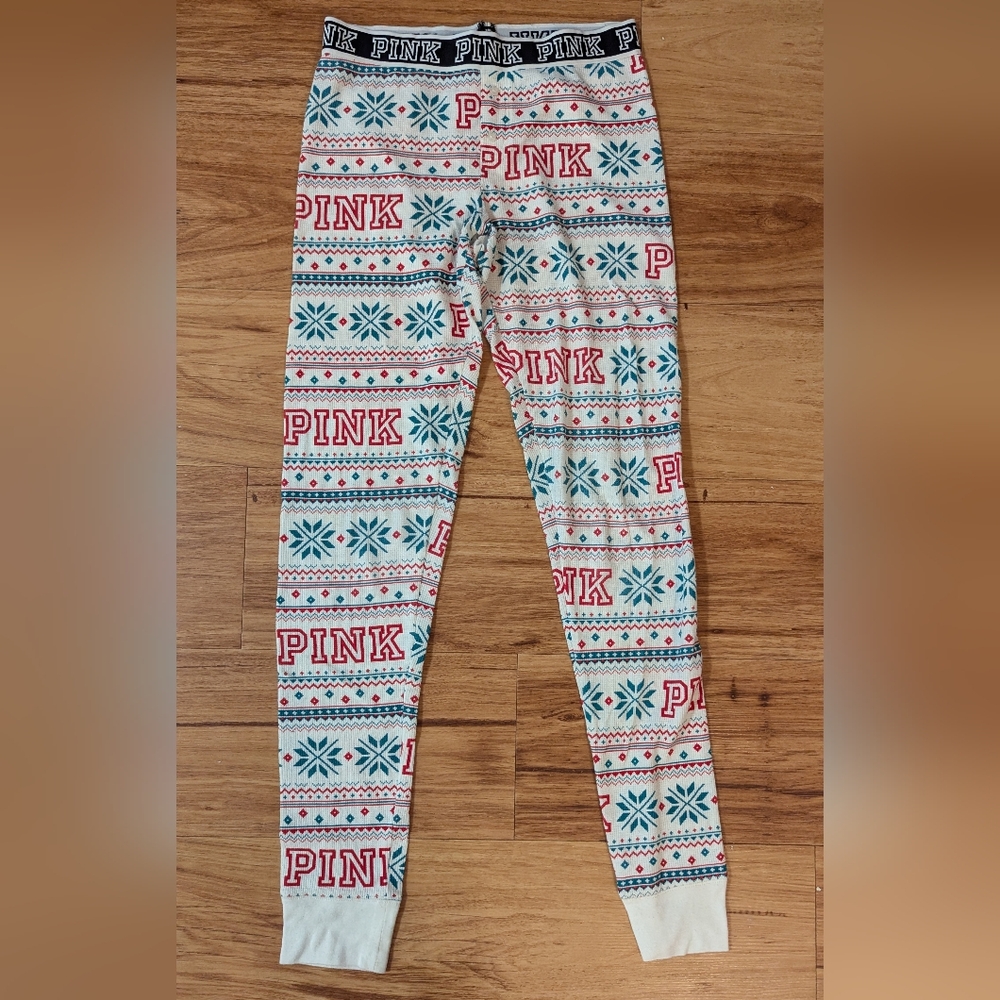 PINK holiday print waffle leggings